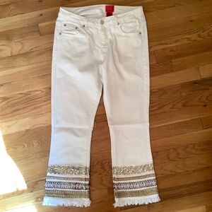 V Cristina Cotton Off White Denim Sequin Crop Pants Size 6